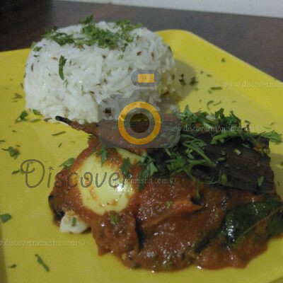 Indian style egg gravy masala jeera rice