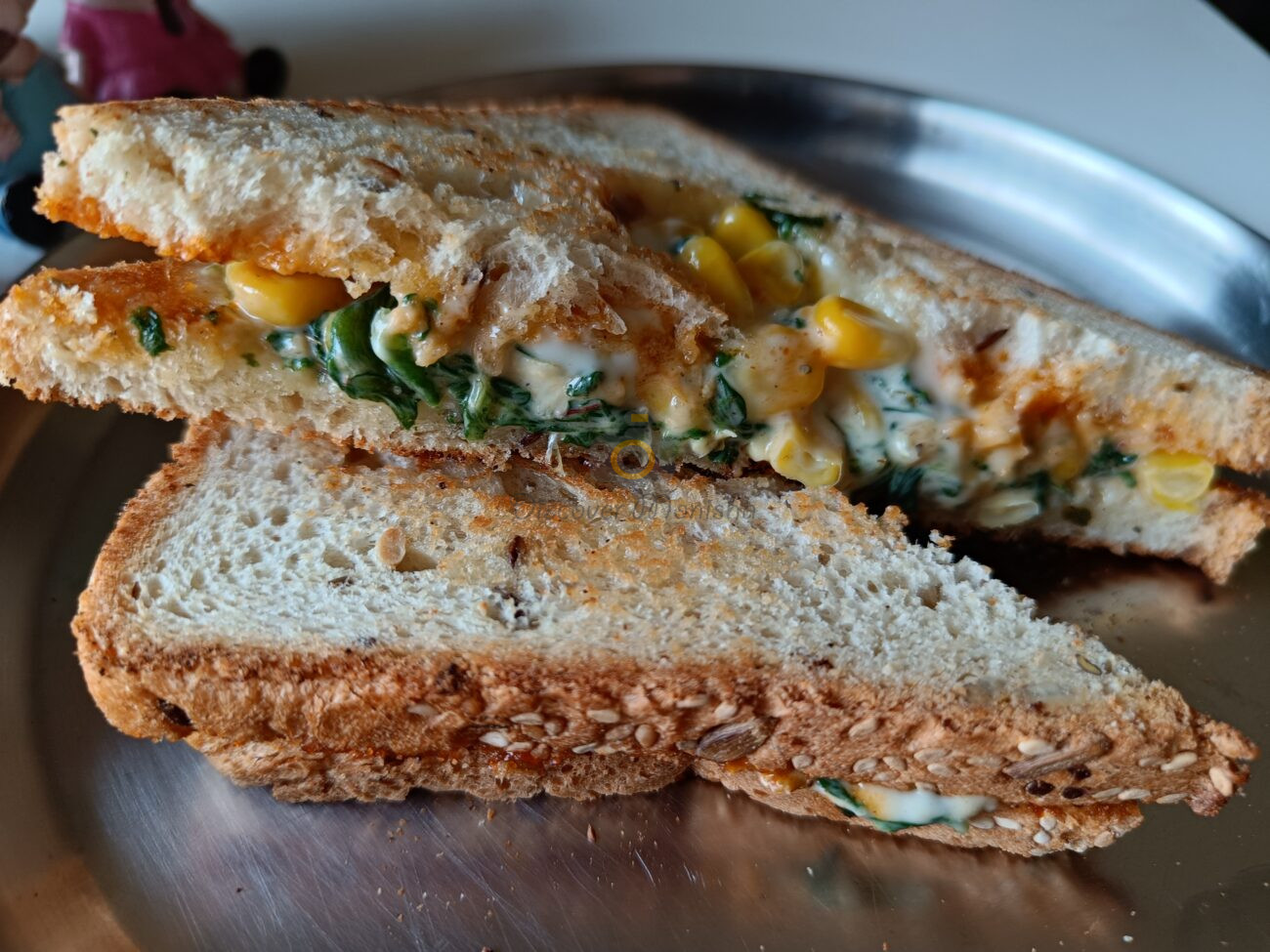 Corn spinach sandwich | Unusual style | Creamy and cheesy